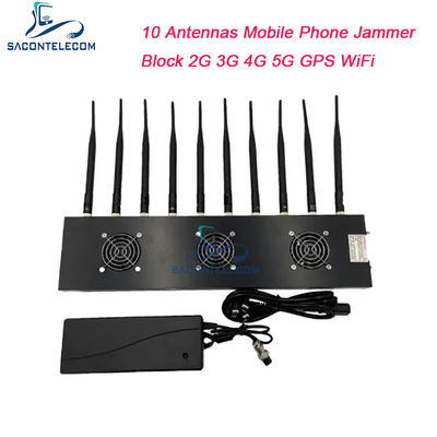 জিপিএস ওয়াইফাই ব্লকিংয়ের জন্য 433MHz 40m রেঞ্জ সিগন্যাল জ্যামার 10 টি চ্যানেল এবং 18W আউটপুট পাওয়ার সহ