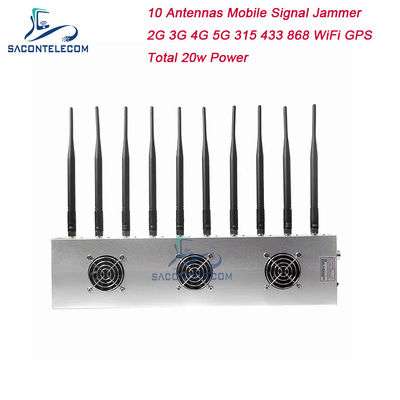 5G জিপিএস ওয়াইফাই ভিএইচএফ ইউএইচএফ এর জন্য ১০ চ্যানেল ২৪ ঘন্টা কার্যকরী ৩ কুলিং ফ্যান সহ ওয়্যারলেস সিগন্যাল জ্যামার ব্লকার
