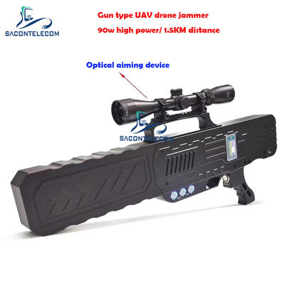 হ্যান্ডহেল্ড এন্টি ড্রোন বন্দুক জ্যামার 2.4G 5.8G GPS 90w পাওয়ার 2KM দূরত্ব