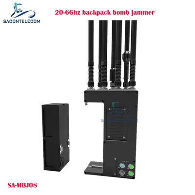 20-6000MHz ম্যানপ্যাক ড্রোন জ্যামার 100W শক্তি এবং 40m জ্যামিং দূরত্ব ব্যাকপ্যাক বোমা জ্যামার ইউএভি সংকেত ব্লকার