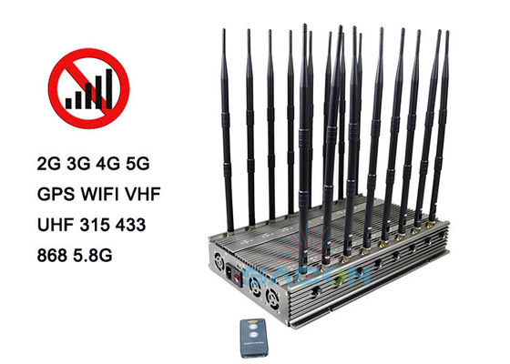 100W 5G সিগন্যাল জ্যামার, 80m রেঞ্জ এবং মাল্টি-ফ্রিকোয়েন্সি জ্যামিংয়ের জন্য 16 ব্যান্ড মোবাইল ফোন ব্লকার