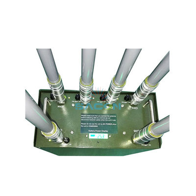 6 অ্যান্টেনা 75W 100m রেঞ্জ ম্যানপ্যাক ফোন সিগন্যাল জ্যামার অন্তর্নির্মিত ব্যাটারি সহ