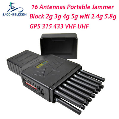 পোর্টেবল 12W ওয়াইফাই 2.4G 5.8G জিপিএস সিগন্যাল জ্যামার ব্লকার 16 চ্যানেল হ্যান্ডহেল্ড সিগন্যাল জ্যামার