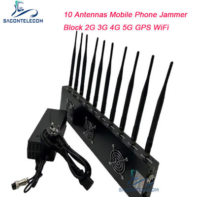 জিপিএস ওয়াইফাই ব্লকিংয়ের জন্য 433MHz 40m রেঞ্জ সিগন্যাল জ্যামার 10 টি চ্যানেল এবং 18W আউটপুট পাওয়ার সহ