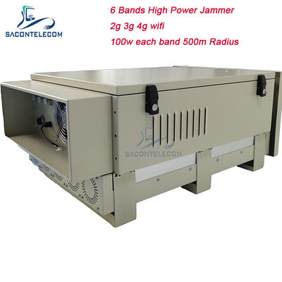 600W 6 ব্যান্ড আউটডোর কারাগার সিগন্যাল জ্যামার 50-600m জ্যামিং ব্যাসার্ধ 2G 3G 4G 5G ওয়াইফাই জিপিএসের জন্য