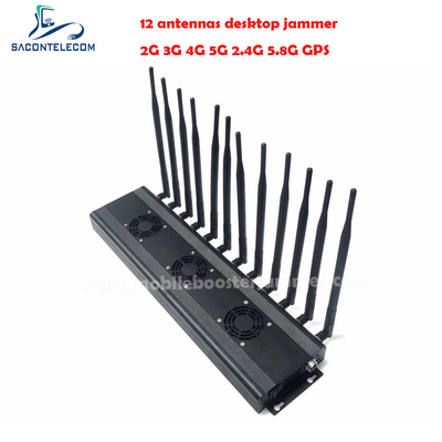 AC110V 48w ডেস্কটপ সিগন্যাল জ্যামার 2G 3G 4G 5G 2.4G 5.8G ভিএইচএফ ইউএইচএফ 12 ব্যান্ড