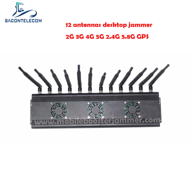 AC110V 48w ডেস্কটপ সিগন্যাল জ্যামার 2G 3G 4G 5G 2.4G 5.8G ভিএইচএফ ইউএইচএফ 12 ব্যান্ড
