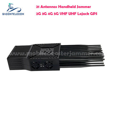 ৫জি, লোজ্যাক, ইউএইচএফ, ভিএইচএফ, জিপিএস, ওয়াইফাই ব্লক করার জন্য ২১টি অ্যান্টেনা সহ ২১W আউটপুট পাওয়ারের পোর্টেবল সিগন্যাল জ্যামার