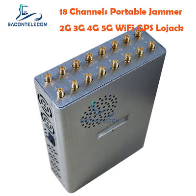 নিরাপদ যোগাযোগ ব্লকিংয়ের জন্য 12000mAh ব্যাটারি সহ 18 ব্যান্ড পোর্টেবল সিগন্যাল জ্যামার